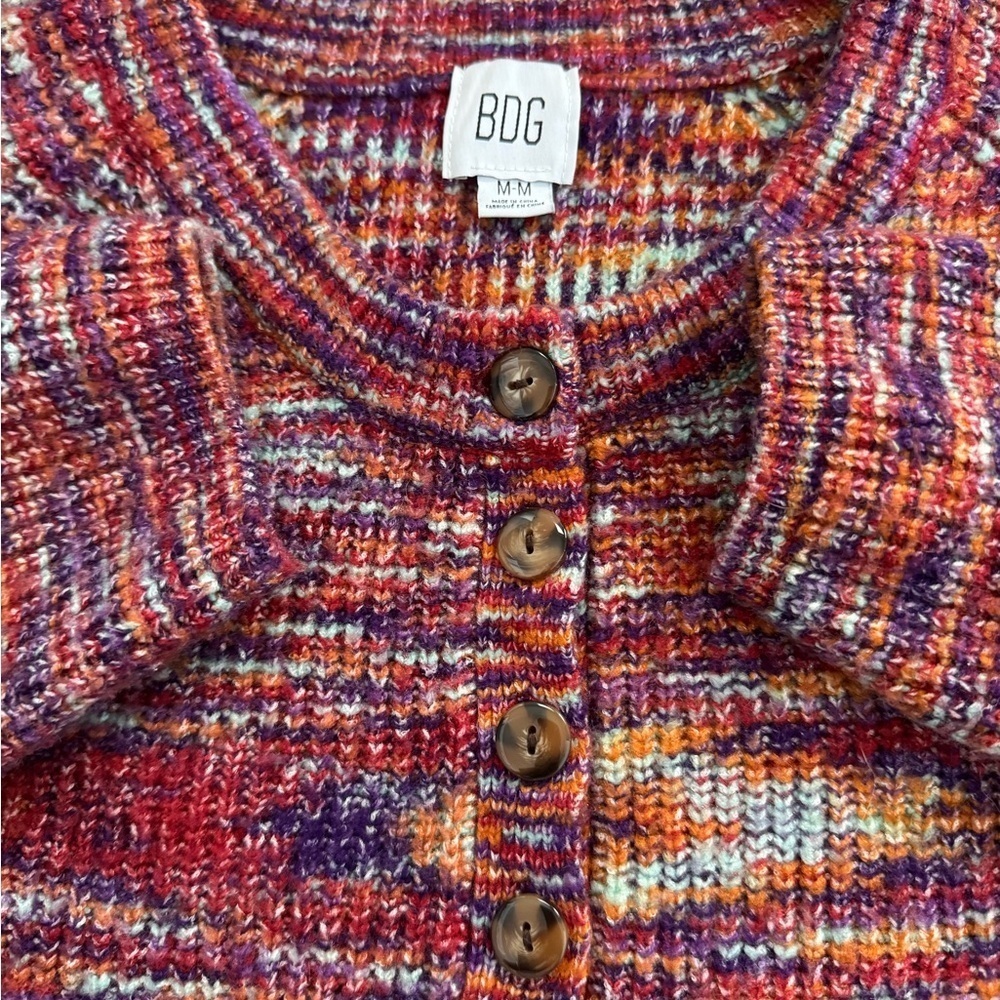 BDG Urban Outfitters Harlow Henley Striped Colorful Knit Crop Cardigan Sweater - Picture 5 of 11